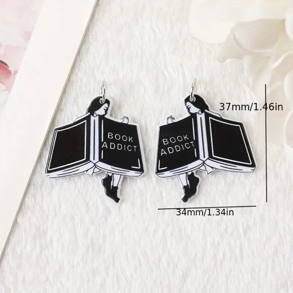 Acrylic Earrings,"Book Addict" Engraved Magic Book Design Vintage Style Dangle - Picture 4 of 5